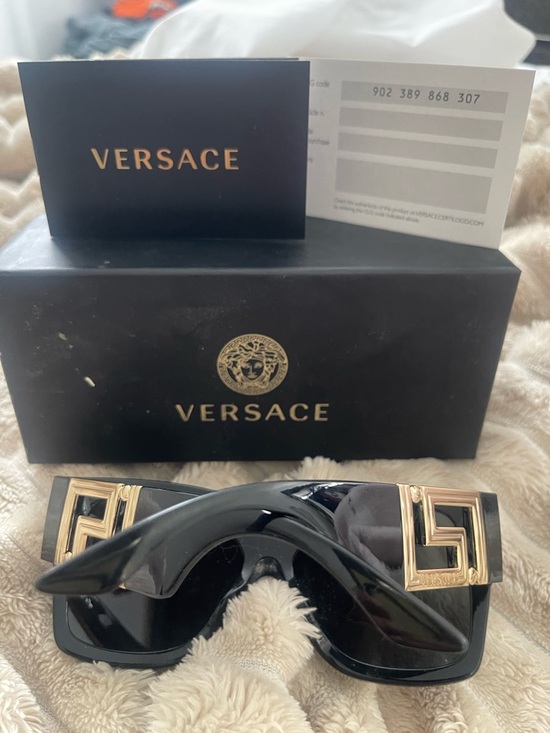 Versace Women\'s Black Oversized Square Sunglasses with Dark Lenses